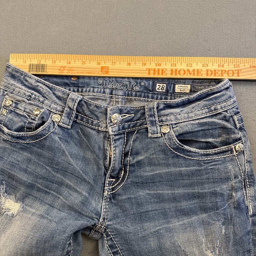 Miss Me Jeans Women's 2830Boot FACTORY DISTRESS RHINESTONE Thick Stitch VTG Y2K - Picture 8 of 9